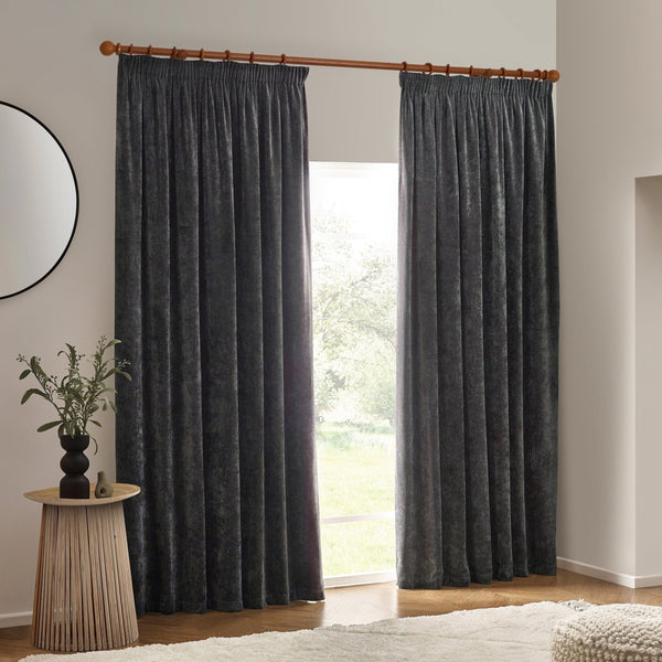 Heavy Chenille 229x137 Pencil Pleat Curtain Charcoal - XShowhome Limited - Riva