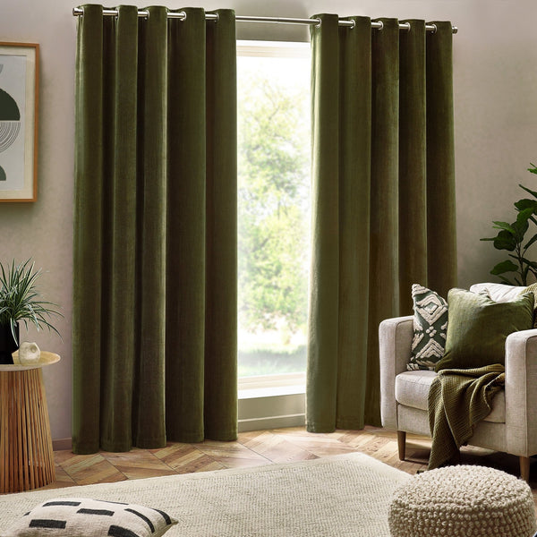 Heavy Chenille 229x183 Eyelet Curtain Olive - Canwell Interiors Limited - Riva