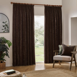 Heavy Chenille 229x183 Pencil Pleat Curtain Brown - XShowhome Limited - Riva