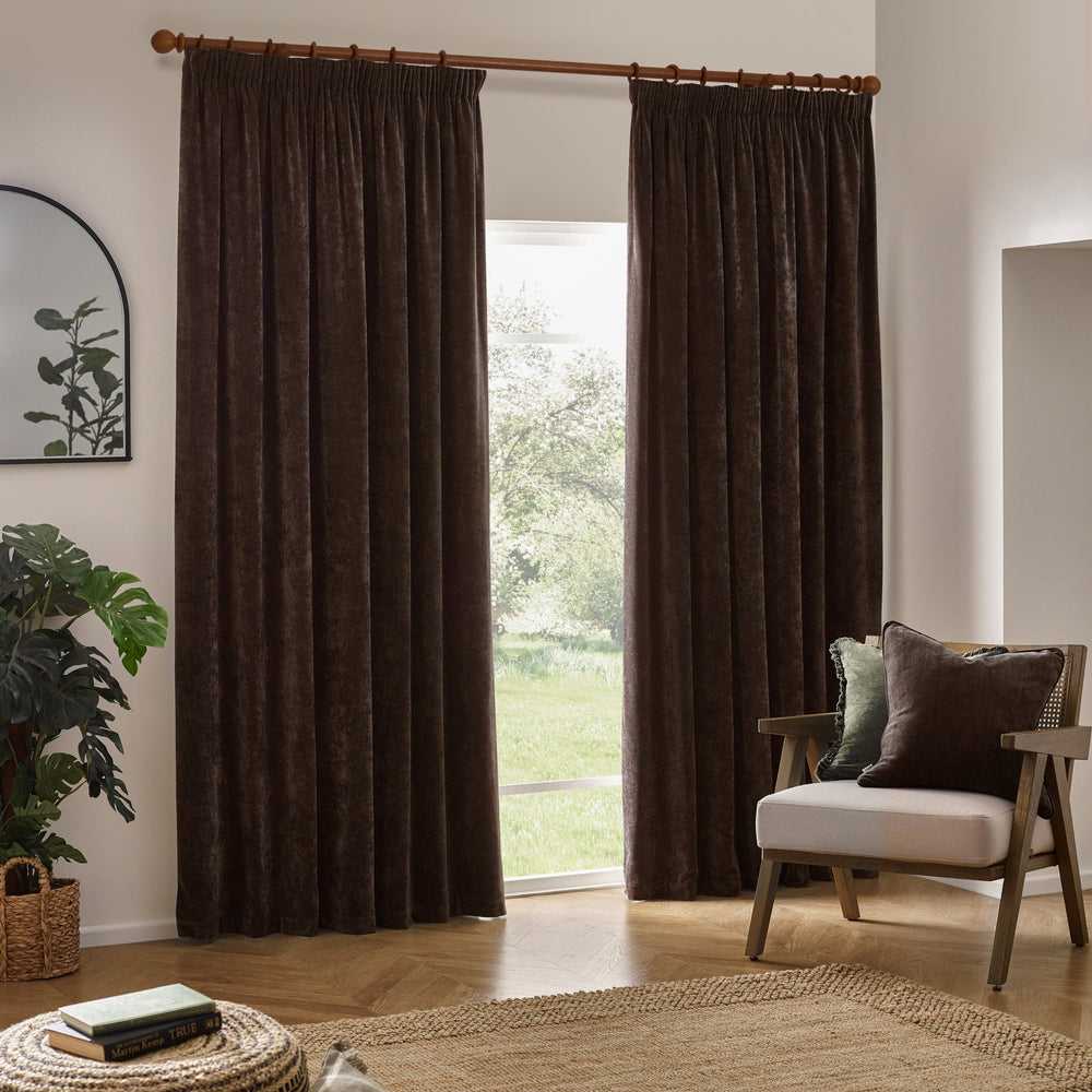 Heavy Chenille 229x229 Pencil Pleat Curtain Brown - XShowhome Limited - Riva