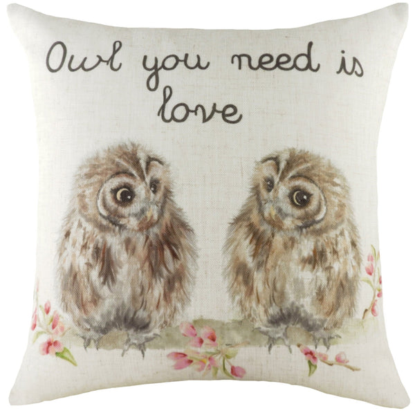 Hedgerow Owls 43x43 Feather Filled Cushion Multi - Canwell Interiors Limited - Riva