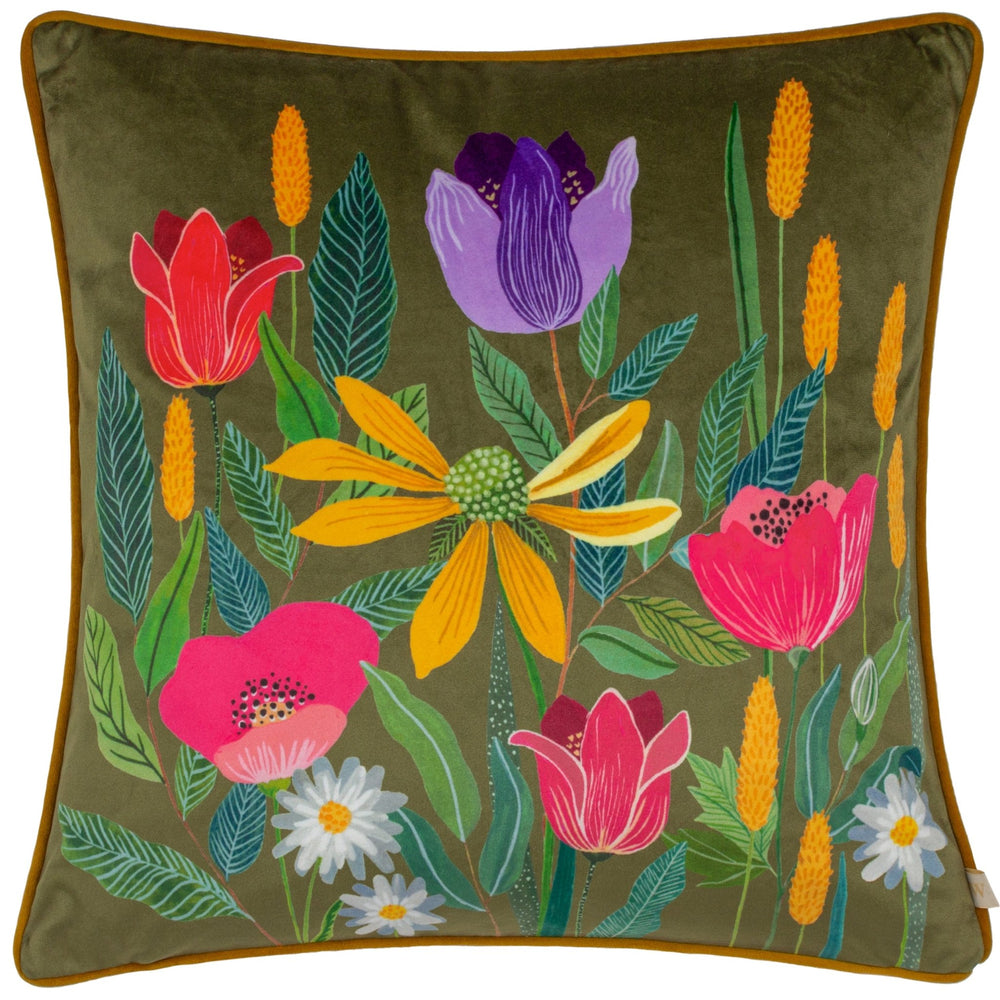 House of Bloom Celandine 43x43 Feather Filled Cushion Olive - Canwell Interiors Limited - Riva