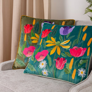 House of Bloom Celandine 43x43 Feather Filled Cushion Teal - Canwell Interiors Limited - Riva