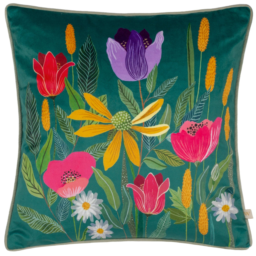 House of Bloom Celandine 43x43 Feather Filled Cushion Teal - Canwell Interiors Limited - Riva