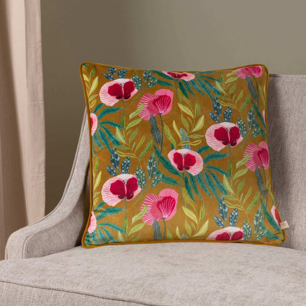 House of Bloom Poppy 43x43 Feather Filled Cushion Saffron - Canwell Interiors Limited - Riva