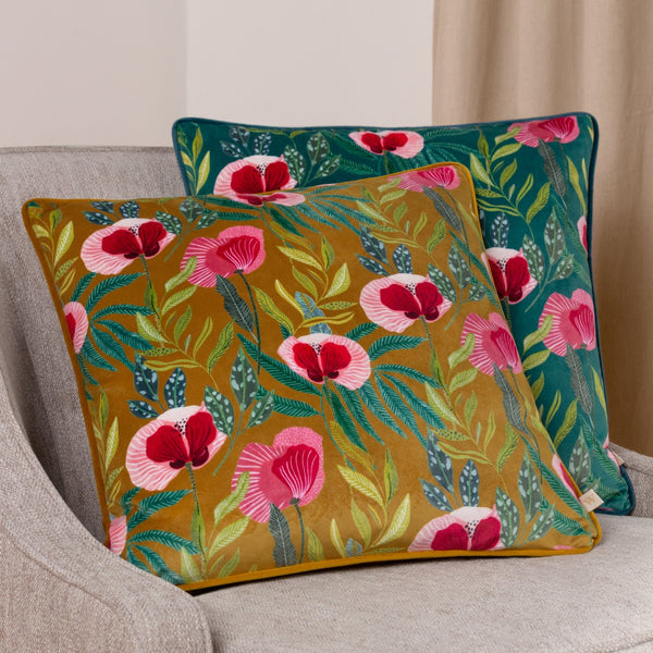 House of Bloom Poppy 43x43 Feather Filled Cushion Teal - XShowhome Limited - Riva