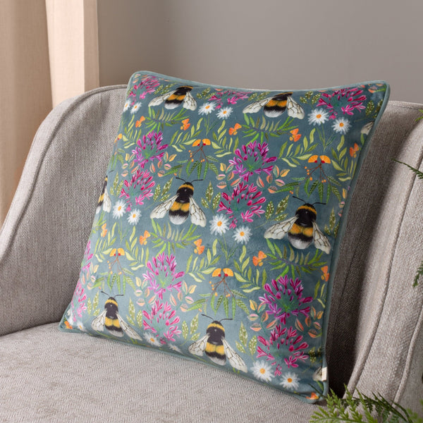 House of Bloom Zinnia Bee Repeat 43x43 Feather Filled Cushion Multicolour - XShowhome Limited - Riva
