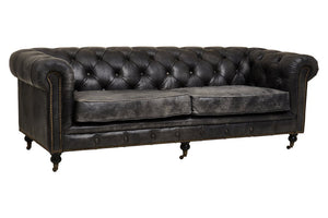 Hoxton Antique Black 3 Seat Chesterfield Leather Sofa - Canwell Interiors Limited - Xshowhome