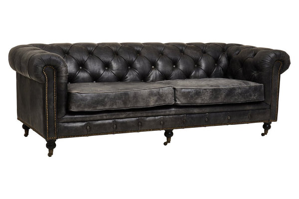 Hoxton Antique Black 3 Seat Chesterfield Leather Sofa - Canwell Interiors Limited - Xshowhome