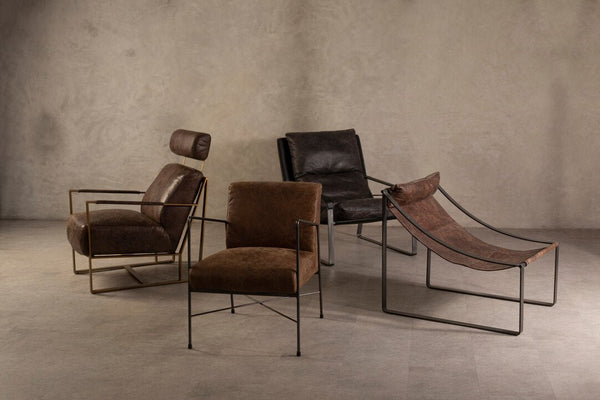 Hoxton Brown Leather Lounge Chair with Rose Gold Iron Frame - Canwell Interiors Limited - Xshowhome