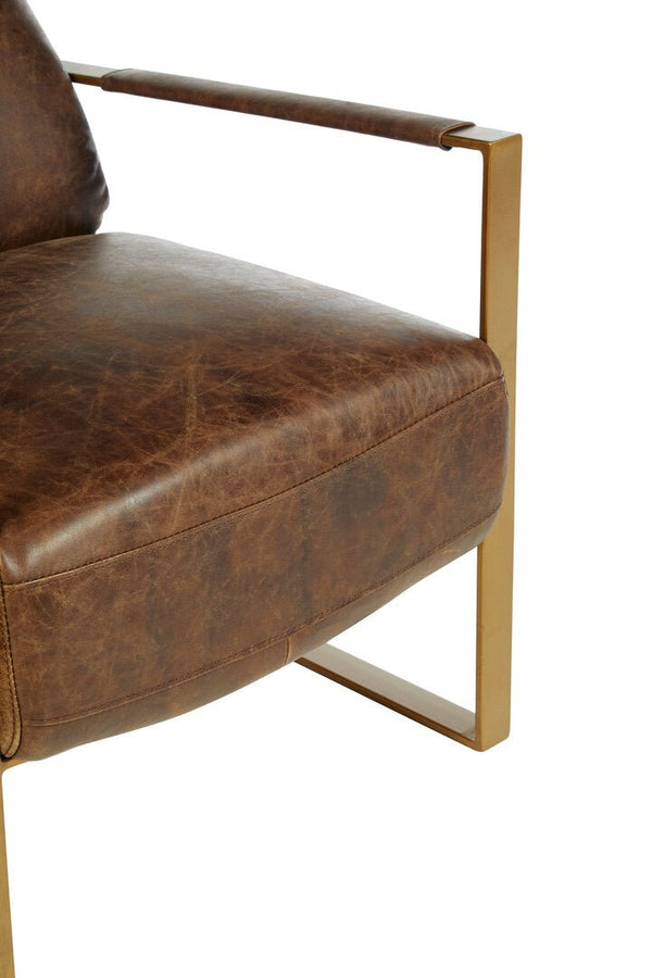 Hoxton Brown Leather Lounge Chair with Rose Gold Iron Frame - Canwell Interiors Limited - Xshowhome