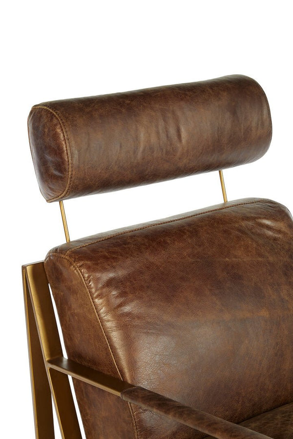 Hoxton Brown Leather Lounge Chair with Rose Gold Iron Frame - Canwell Interiors Limited - Xshowhome