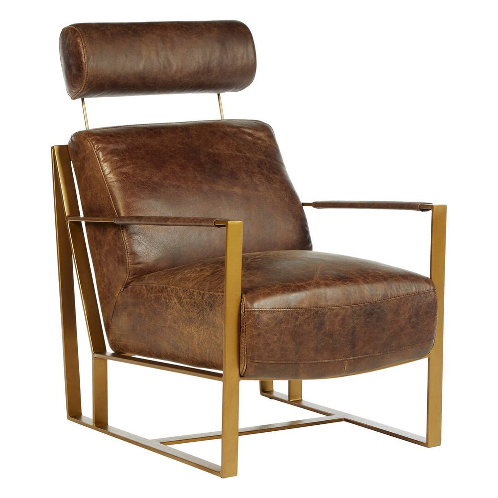 Hoxton Brown Leather Lounge Chair with Rose Gold Iron Frame - Canwell Interiors Limited - Xshowhome