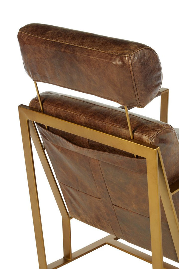 Hoxton Brown Leather Lounge Chair with Rose Gold Iron Frame - Canwell Interiors Limited - Xshowhome