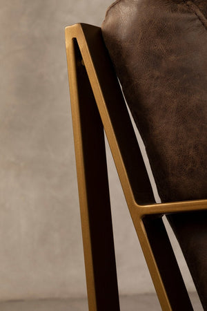 Hoxton Brown Leather Lounge Chair with Rose Gold Iron Frame - Canwell Interiors Limited - Xshowhome