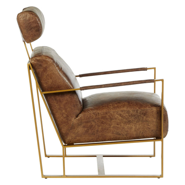 Hoxton Brown Leather Lounge Chair with Rose Gold Iron Frame - XShowhome Limited - Xshowhome