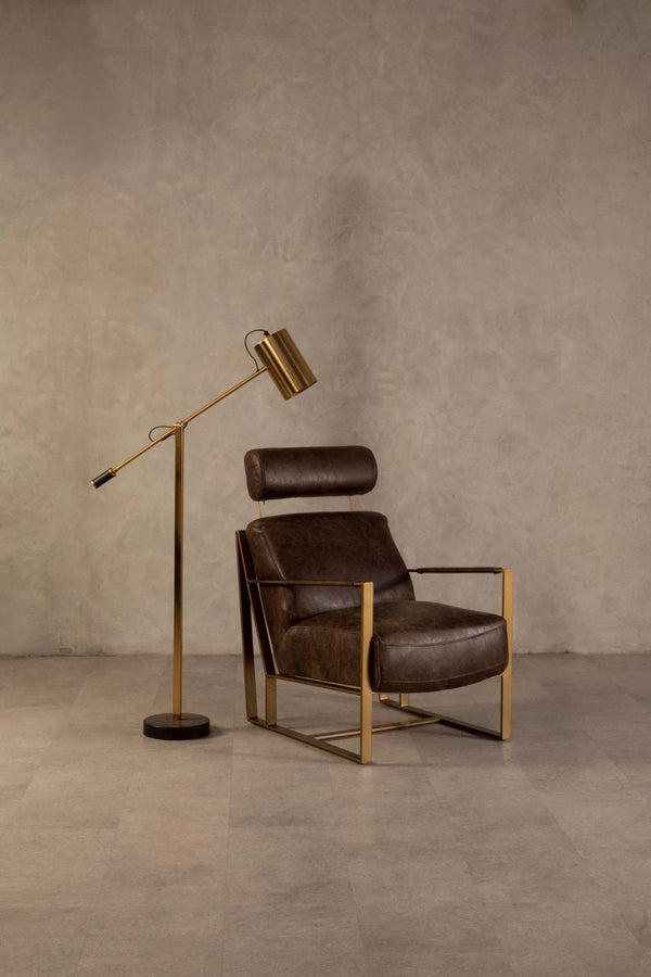 Hoxton Brown Leather Lounge Chair with Rose Gold Iron Frame - XShowhome Limited - Xshowhome