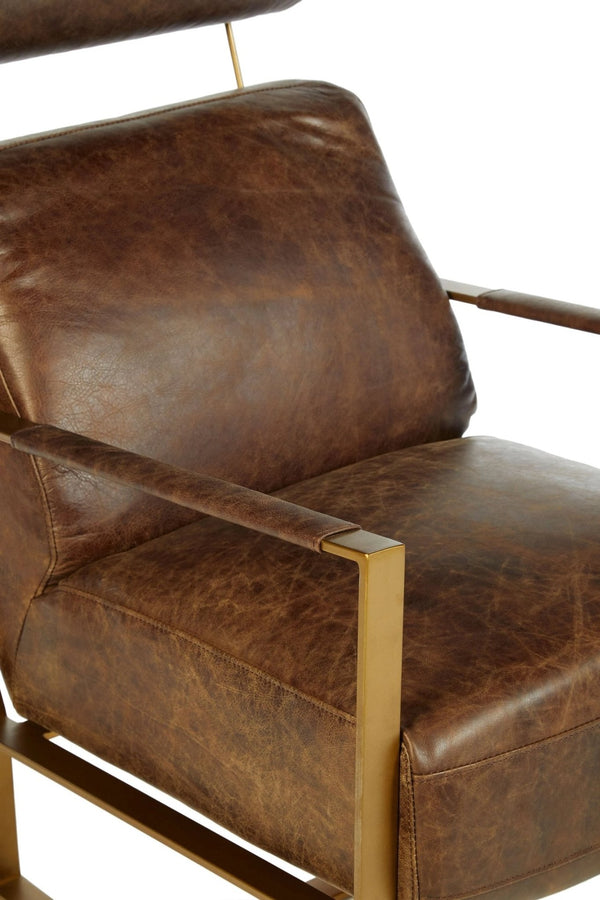 Hoxton Brown Leather Lounge Chair with Rose Gold Iron Frame - XShowhome Limited - Xshowhome