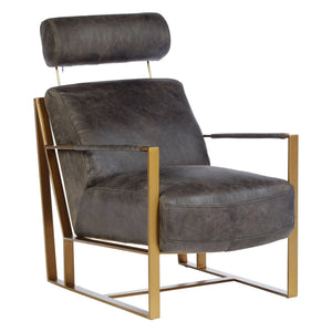 Hoxton Grey Leather Lounge Chair with Rose Gold Finish Frame - XShowhome Limited - Xshowhome
