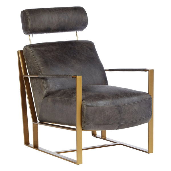 Hoxton Grey Leather Lounge Chair with Rose Gold Finish Frame - XShowhome Limited - Xshowhome