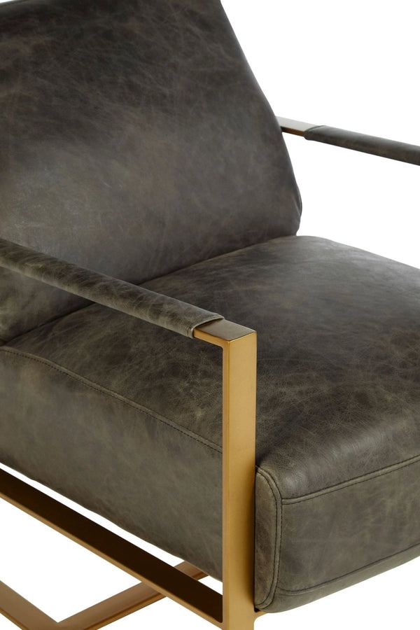 Hoxton Grey Leather Lounge Chair with Rose Gold Finish Frame - XShowhome Limited - Xshowhome