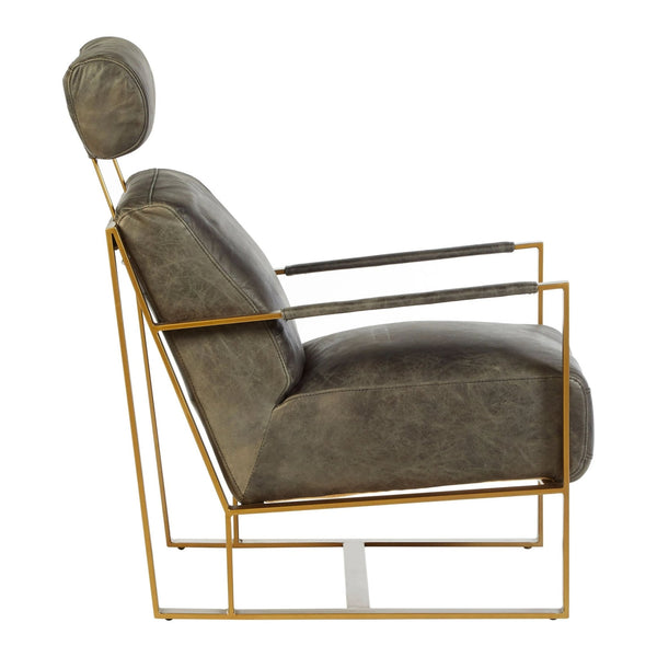 Hoxton Grey Leather Lounge Chair with Rose Gold Finish Frame - XShowhome Limited - Xshowhome