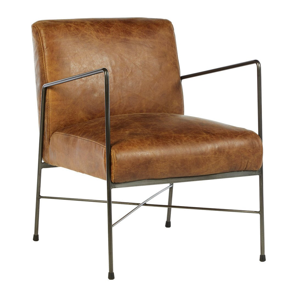 Hoxton Light Brown Genuine Leather and Iron Lounge Chair - Canwell Interiors Limited - Xshowhome