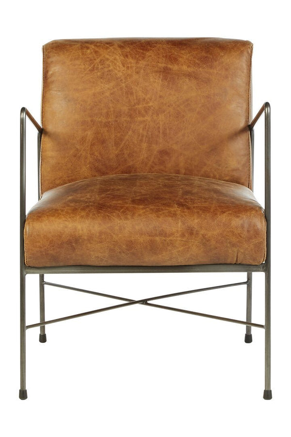 Hoxton Light Brown Genuine Leather and Iron Lounge Chair - Canwell Interiors Limited - Xshowhome