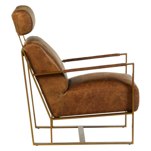 Hoxton Light Brown Leather Lounge Chair With Iron Frame - XShowhome Limited - Xshowhome