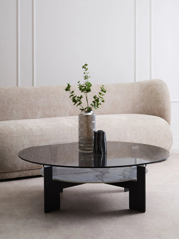 Imperia Round Grey Glass And Ceramic Large Coffee Table - XShowhome Limited - Xshowhome