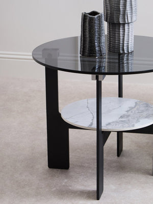 Imperia Round Grey Glass And Ceramic Small Coffee Table - Canwell Interiors Limited - Xshowhome