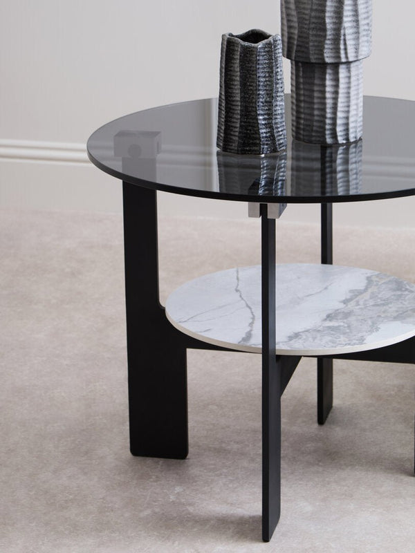 Imperia Round Grey Glass And Ceramic Small Coffee Table - Canwell Interiors Limited - Xshowhome
