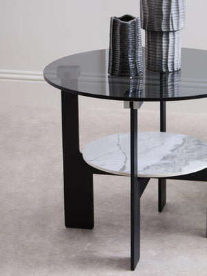 Imperia Round Grey Glass And Ceramic Small Coffee Table - XShowhome Limited - Xshowhome