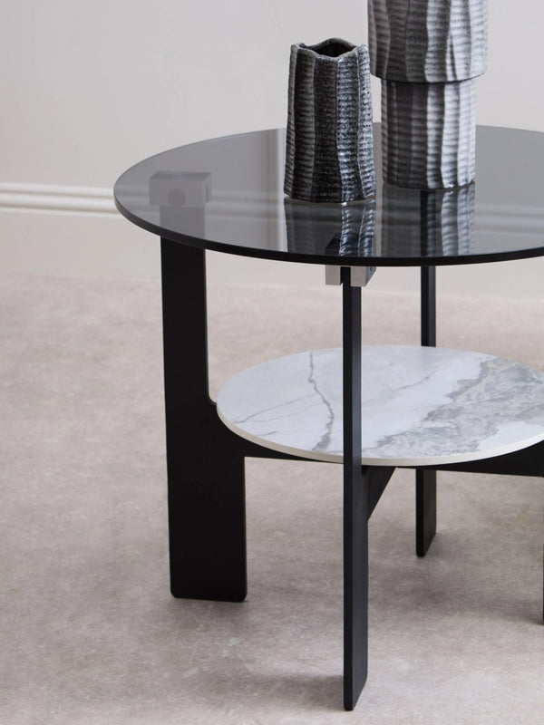 Imperia Round Grey Glass And Ceramic Small Coffee Table - XShowhome Limited - Xshowhome