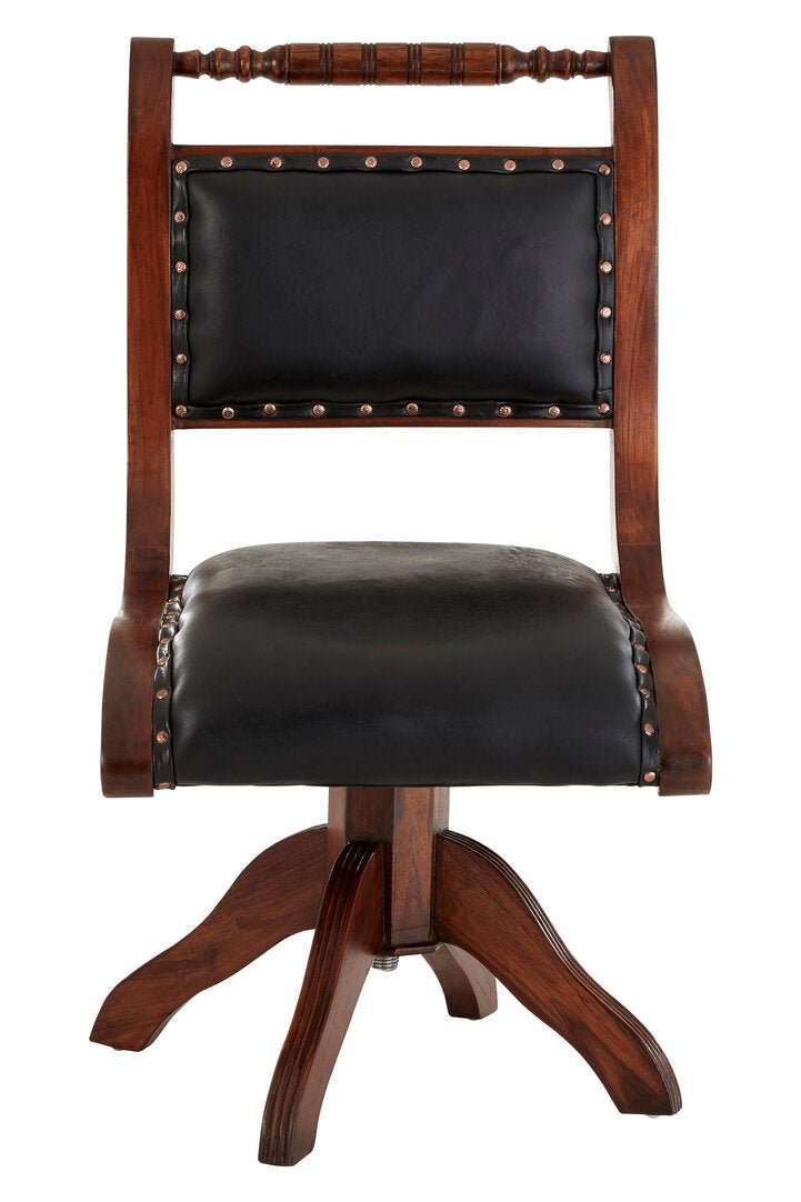 Inca Black Leather and Teak Wood Swivel Chair - Canwell Interiors Limited - Xshowhome