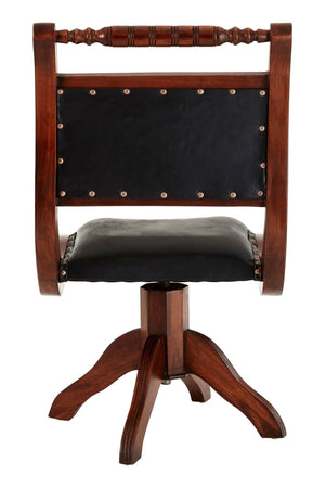 Inca Black Leather and Teak Wood Swivel Chair - XShowhome Limited - Xshowhome