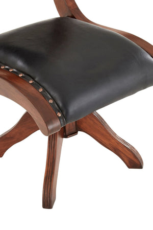 Inca Black Leather and Teak Wood Swivel Chair - XShowhome Limited - Xshowhome