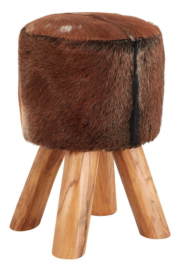 Inca Brown Goat Hide Hair on Leather Round Stool - Canwell Interiors Limited - Xshowhome