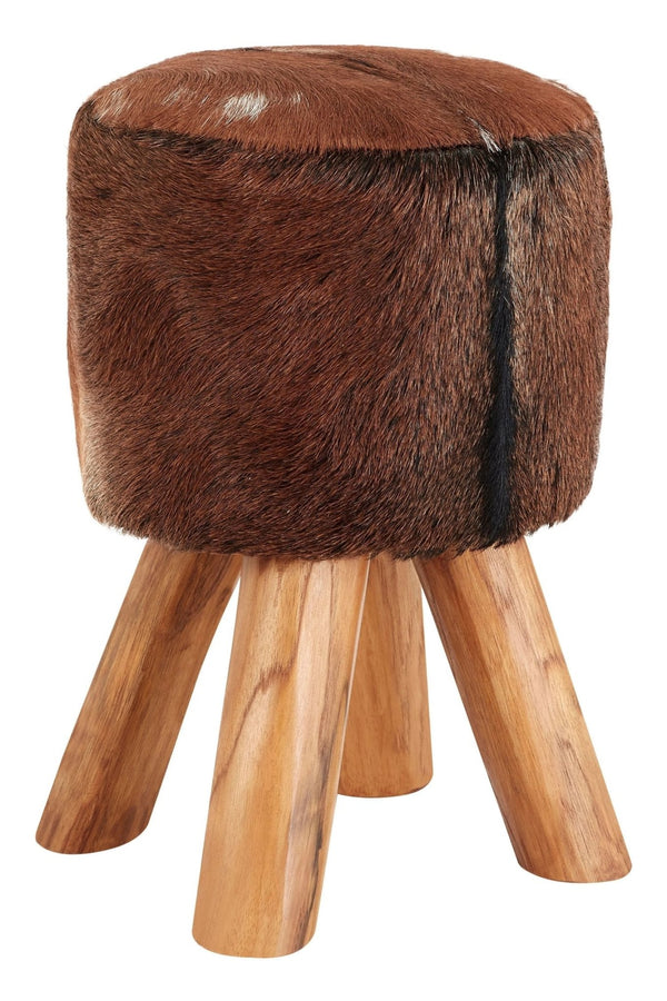 Inca Brown Goat Hide Hair on Leather Round Stool - XShowhome Limited - Xshowhome