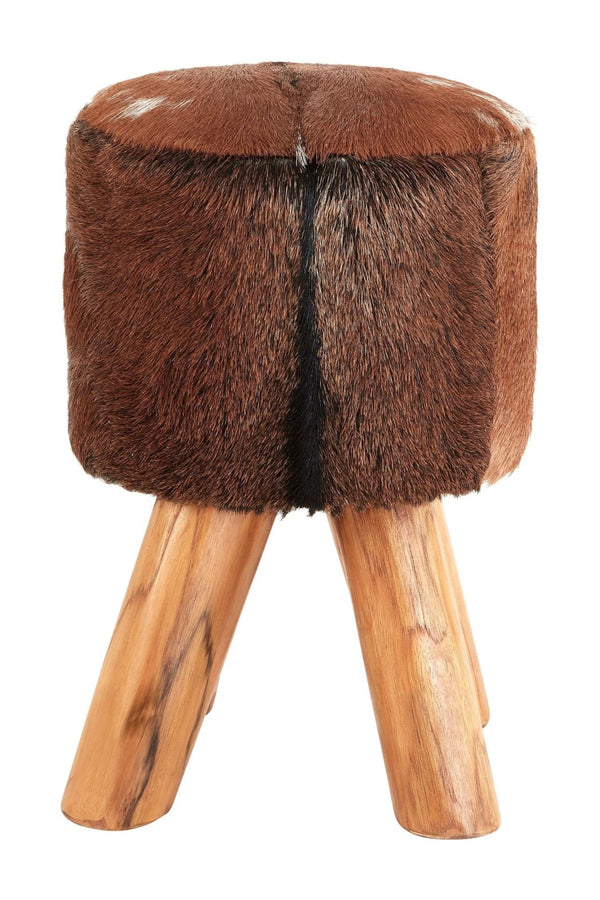Inca Brown Goat Hide Hair on Leather Round Stool - XShowhome Limited - Xshowhome
