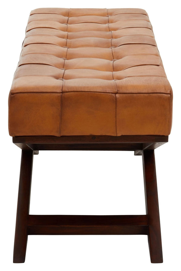 Inca Brown Leather Bench with Cedarwood Base - XShowhome Limited - Xshowhome