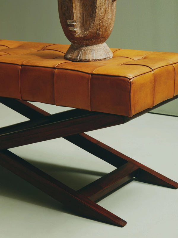 Inca Brown Leather Bench with Cedarwood Base - XShowhome Limited - Xshowhome