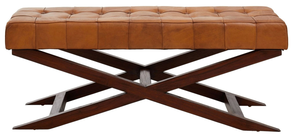 Inca Brown Leather Bench with Cedarwood Base - XShowhome Limited - Xshowhome