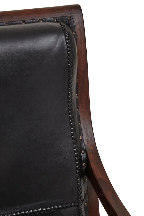 Inca Genuine Black Leather and Teak Lounge Chair with Footstool - Canwell Interiors Limited - Xshowhome