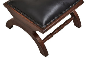 Inca Genuine Black Leather and Teak Lounge Chair with Footstool - Canwell Interiors Limited - Xshowhome