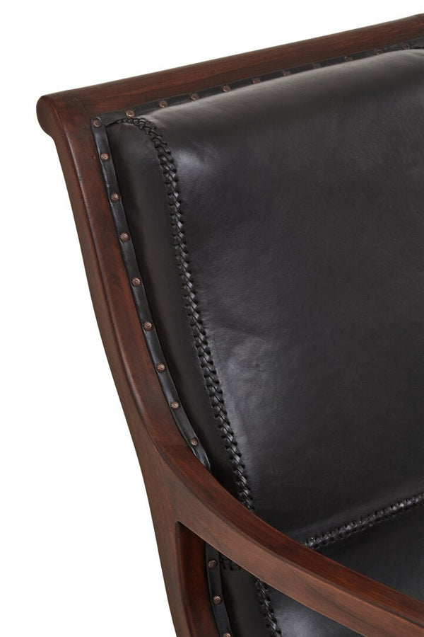 Inca Genuine Black Leather and Teak Lounge Chair with Footstool - Canwell Interiors Limited - Xshowhome