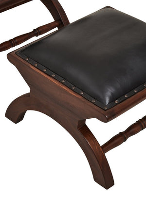 Inca Genuine Black Leather and Teak Lounge Chair with Footstool - Canwell Interiors Limited - Xshowhome