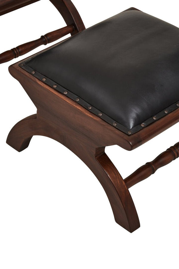 Inca Genuine Black Leather and Teak Lounge Chair with Footstool - Canwell Interiors Limited - Xshowhome