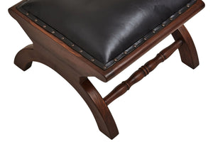 Inca Genuine Black Leather and Teak Lounge Chair with Footstool - XShowhome Limited - Xshowhome