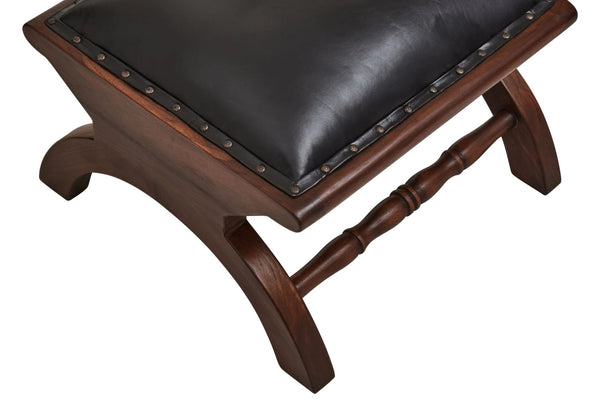 Inca Genuine Black Leather and Teak Lounge Chair with Footstool - XShowhome Limited - Xshowhome